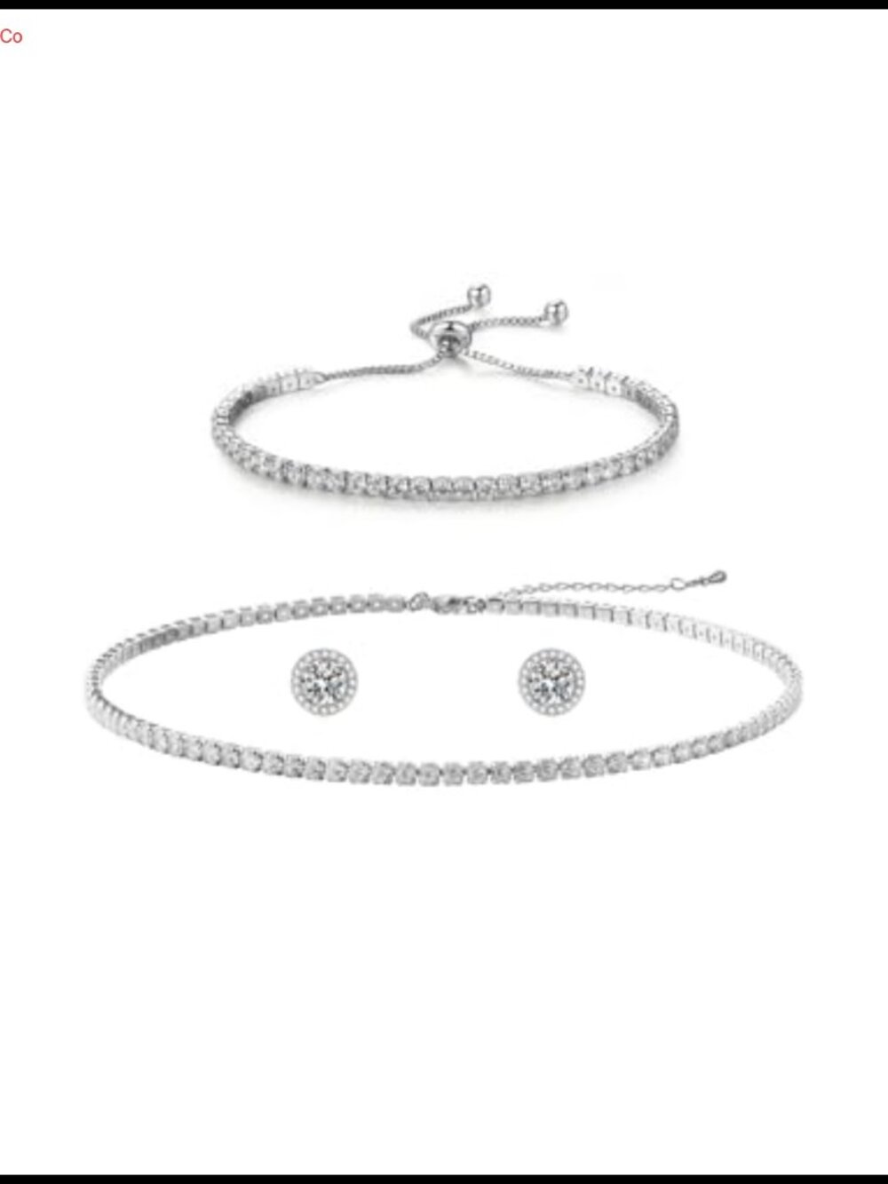 Silver Tennis Necklace Bracelet Earrings Set Wedding Bridal Jewelry Set
